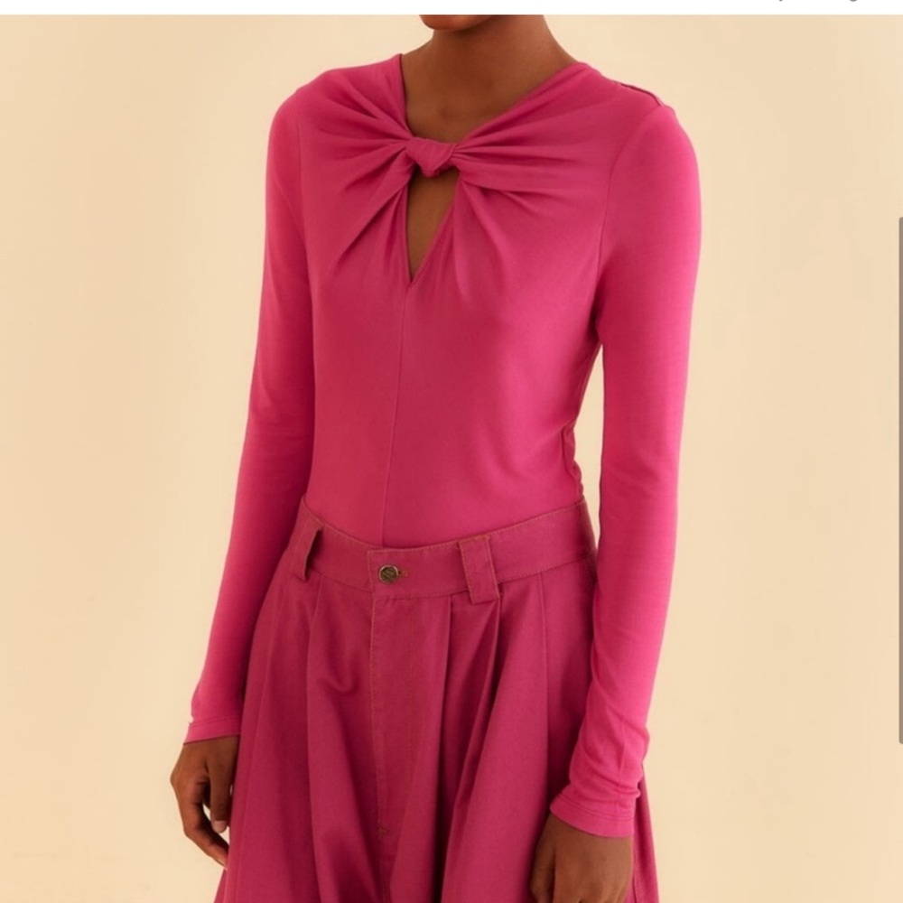 22 - NWOT-Farm Rio Pink Hot Pink Long Sleeve Bodysuit- large